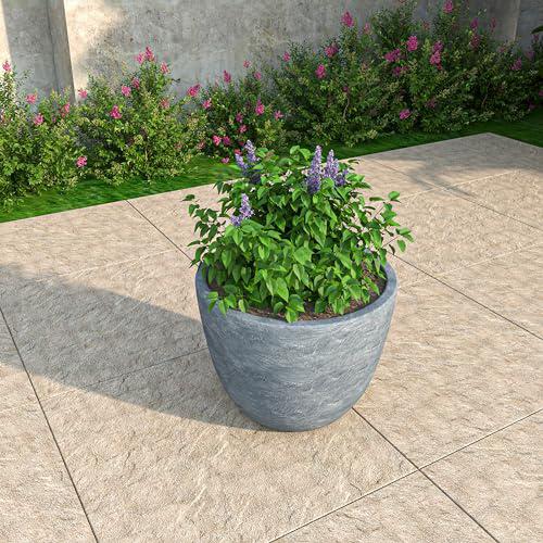 Dahlia Series Poly Stone Planter in Aged Concrete 14.4 Dia, 10.8 High. Picture 3