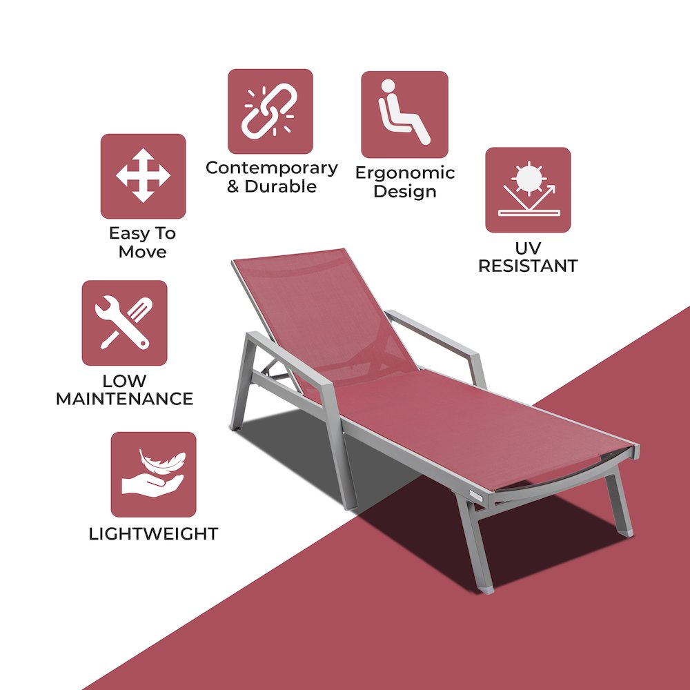 Marlin Patio Chaise Lounge Chair With Armrests in Grey Aluminum Frame. Picture 3