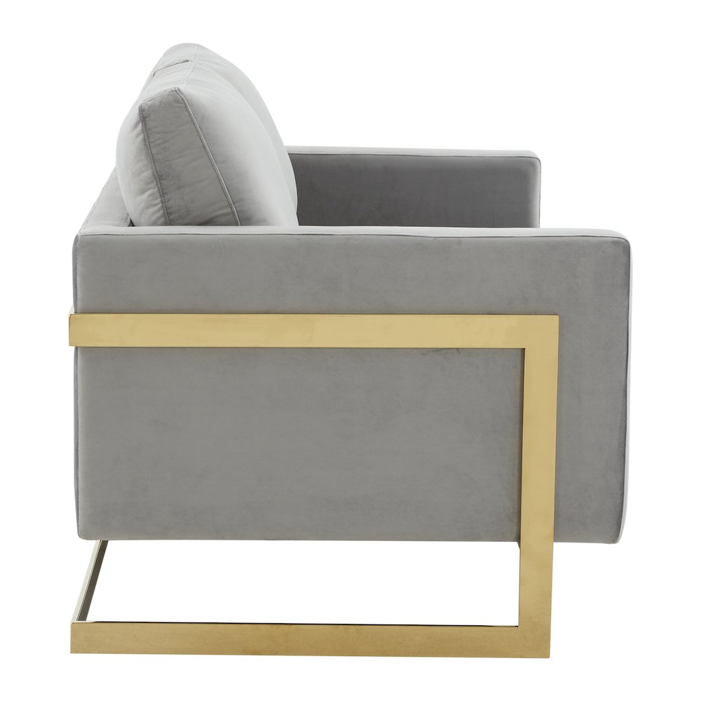 Lincoln Modern Mid-Century Upholstered Velvet Loveseat with Gold Frame. Picture 7