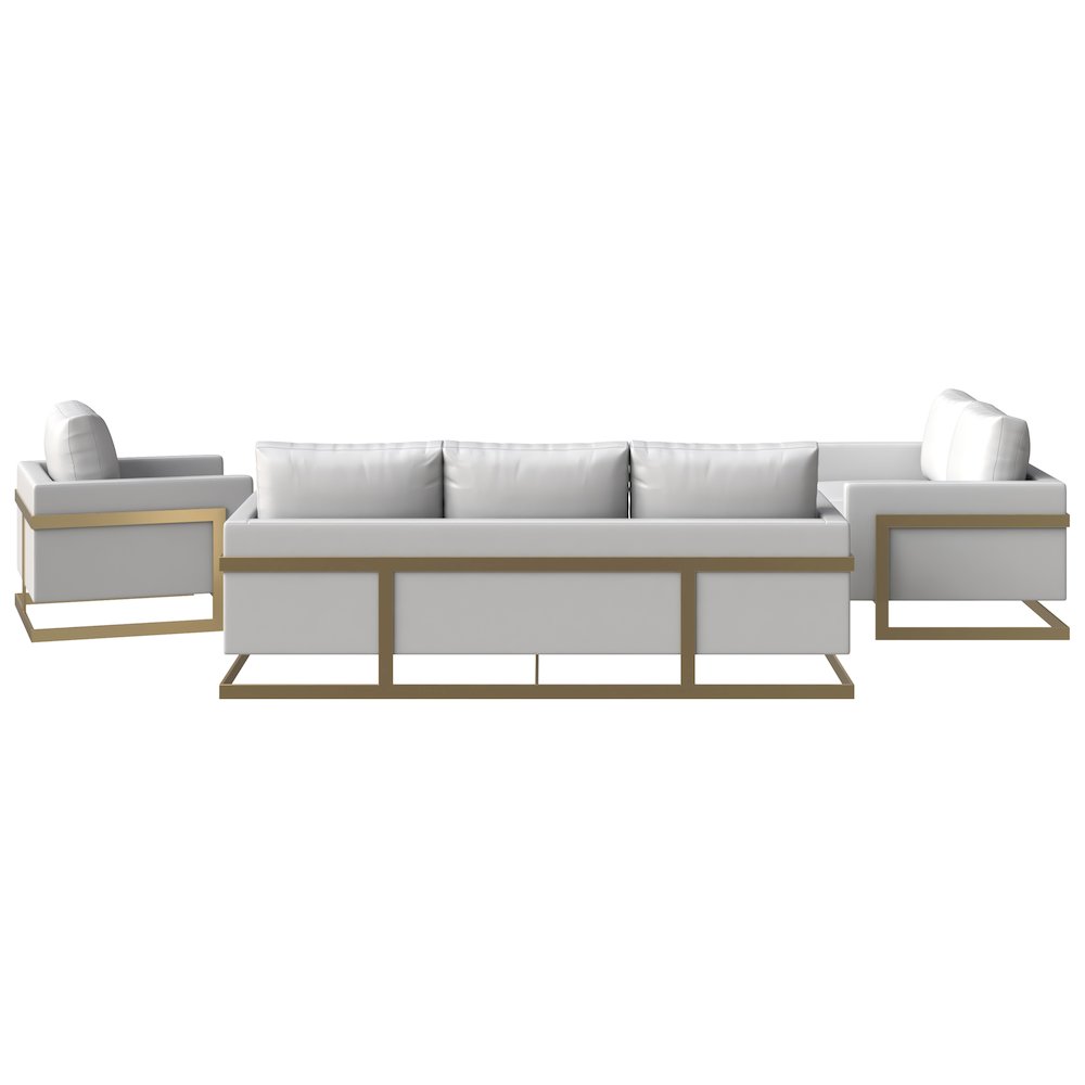 Lincoln 3-Piece Velvet Living Room Sofa Set With Gold Frame White. Picture 5