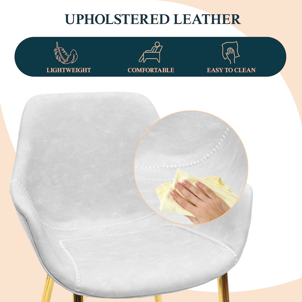 Markley Modern Leather Dining Arm Chair With Gold Metal Legs Light Grey Set of 4. Picture 8