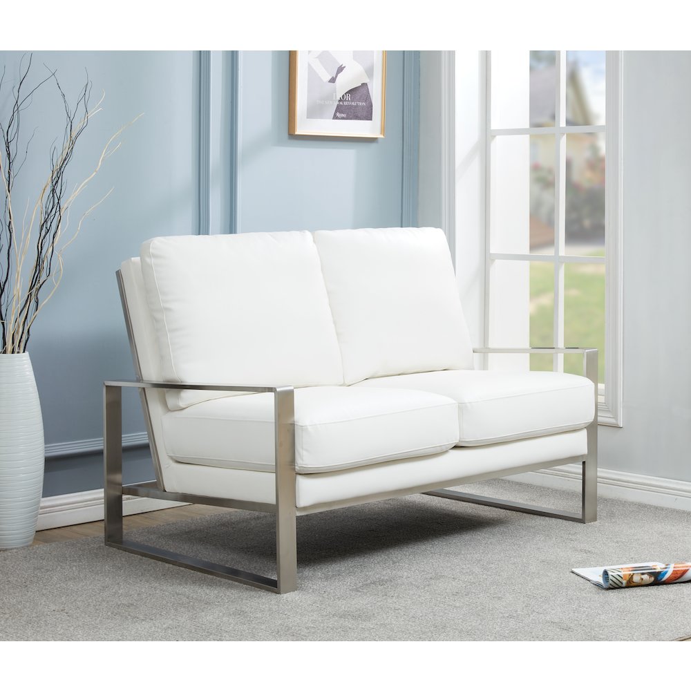 Jefferson Contemporary Modern Faux Leather Loveseat With Silver Frame. Picture 2