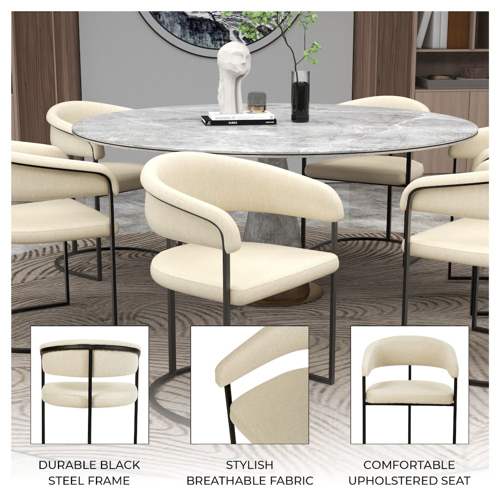 Aero Collection Modern Dining Chair in Oatmeal Set of 2. Picture 2