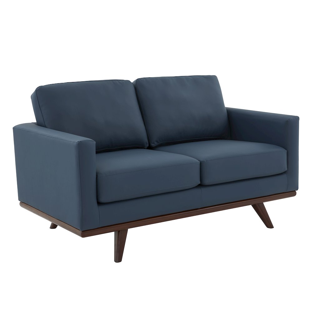 Chester Modern Leather Loveseat With Birch Wood Base. Picture 1