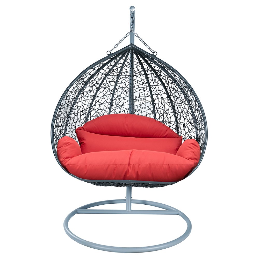 Recluse Collection Modern Outdoor Swing Chair Grey Frame with ES57 Red Cushion. Picture 4