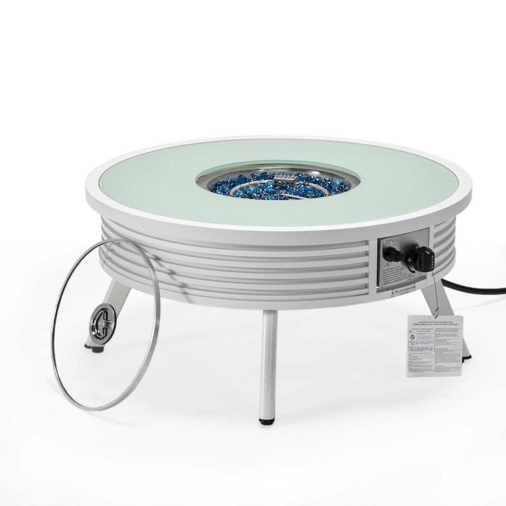 Walbrooke Patio Round Fire Pit and Tank Holder with Slats Design in White. Picture 7