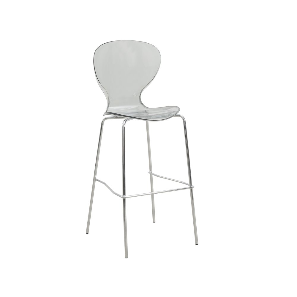 Oyster Acrylic Barstool with Steel Frame in Chrome Finish in Smoke. Picture 2