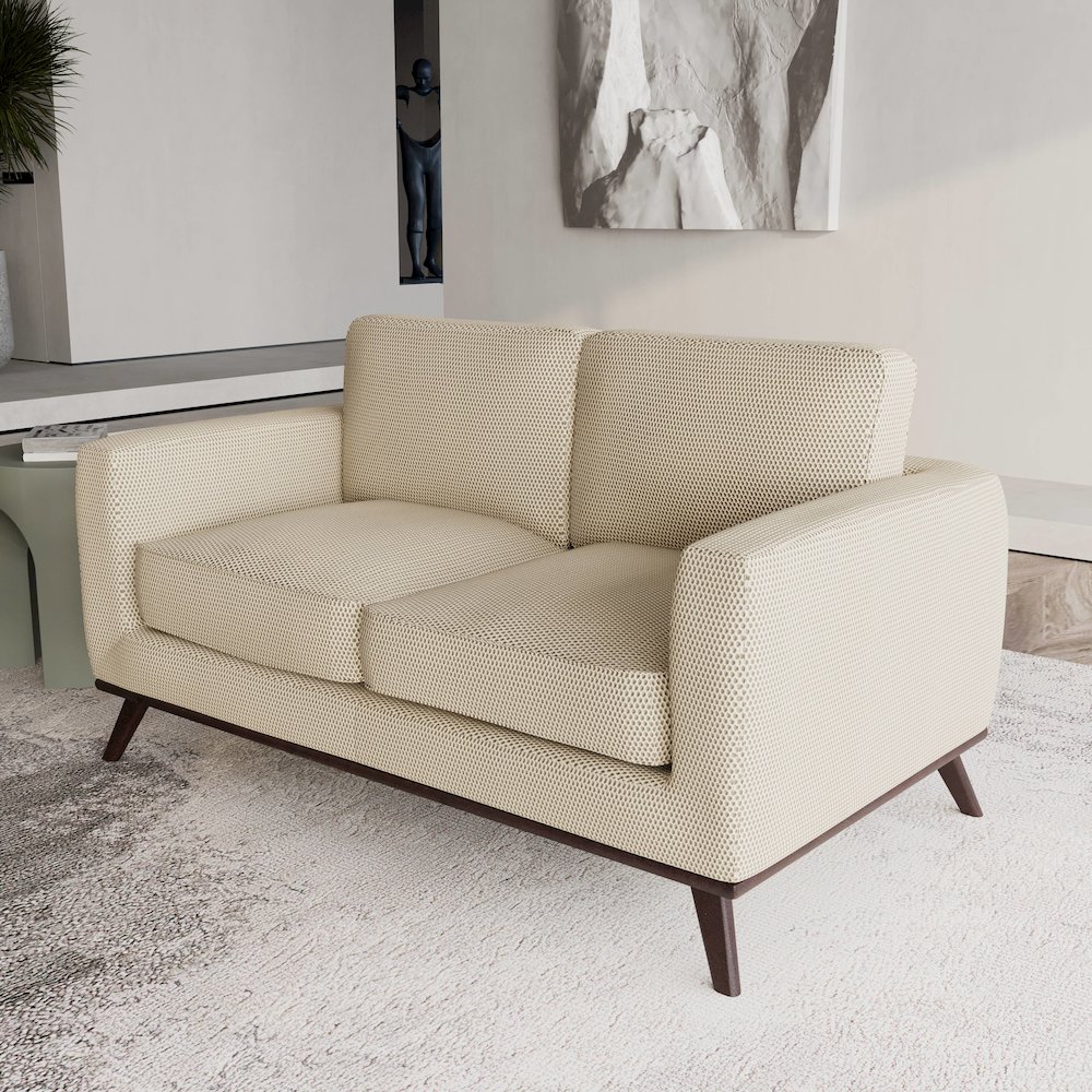Chester Modern Faux Leather Loveseat in Beige Mesh. Picture 9