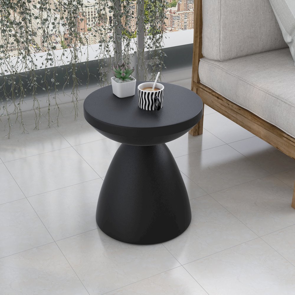 Dune Collection Fiberglass Outdoor Side Table in Black. Picture 12