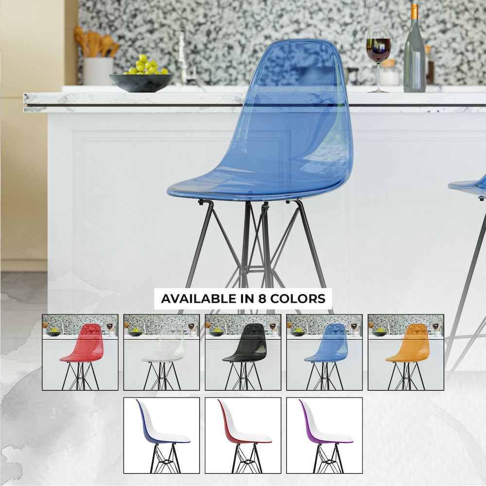 Modern Acrylic Bar stool Cresco Collection Black Base with Trans Blue seat. Picture 33
