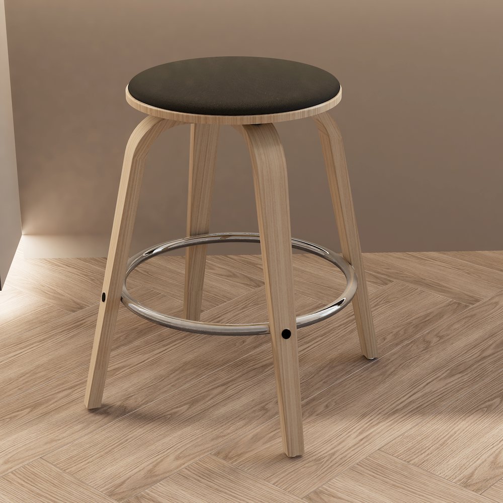 Wooden Counter Stool Pelya Collection Modern Style Washed Walnut color in Black. Picture 9