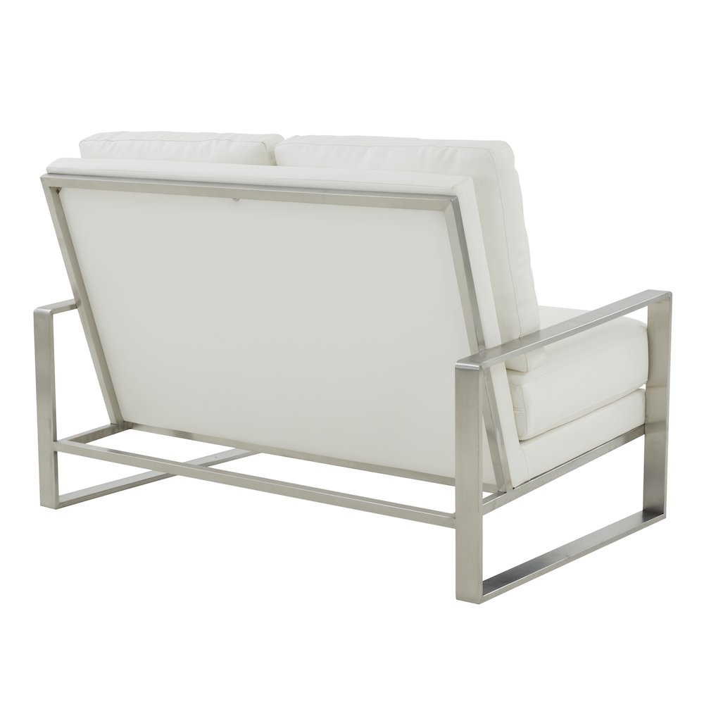 Jefferson Contemporary Modern Faux Leather Loveseat With Silver Frame. Picture 5