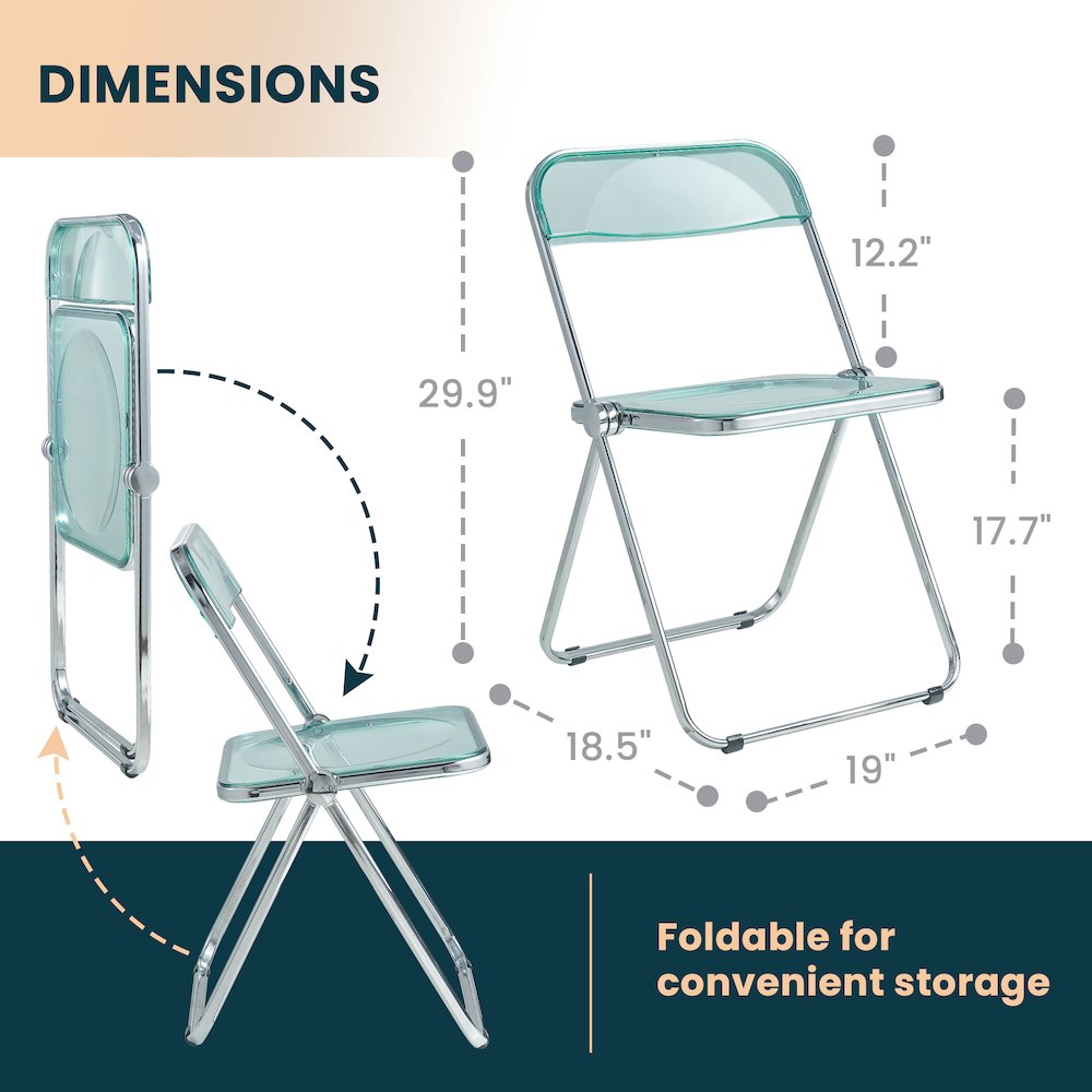 Lawrence Acrylic Folding Chair With Metal Frame, Set of 2. Picture 3