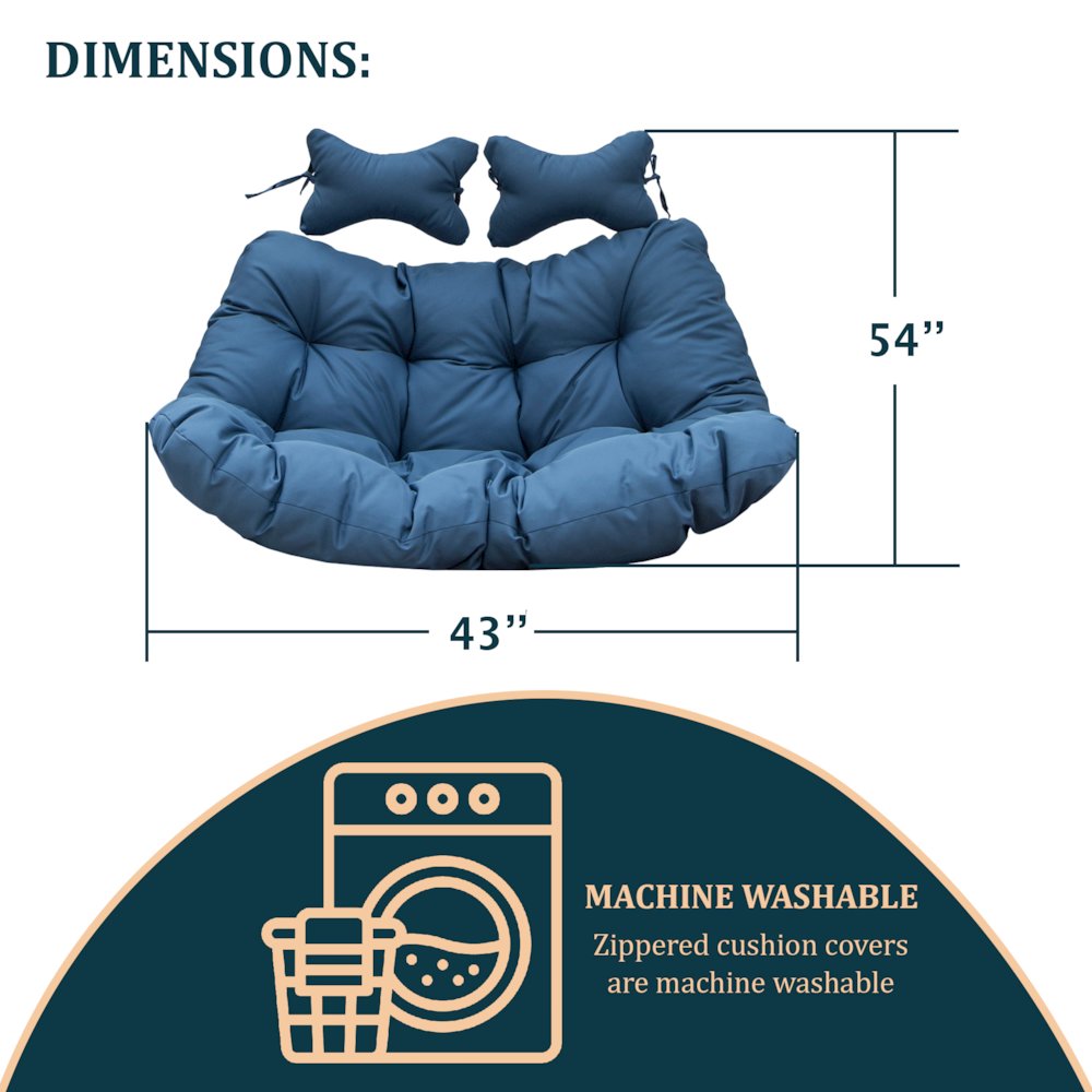 Wicker 2 Person Double Folding Hanging Egg Swing Cushion. Picture 1