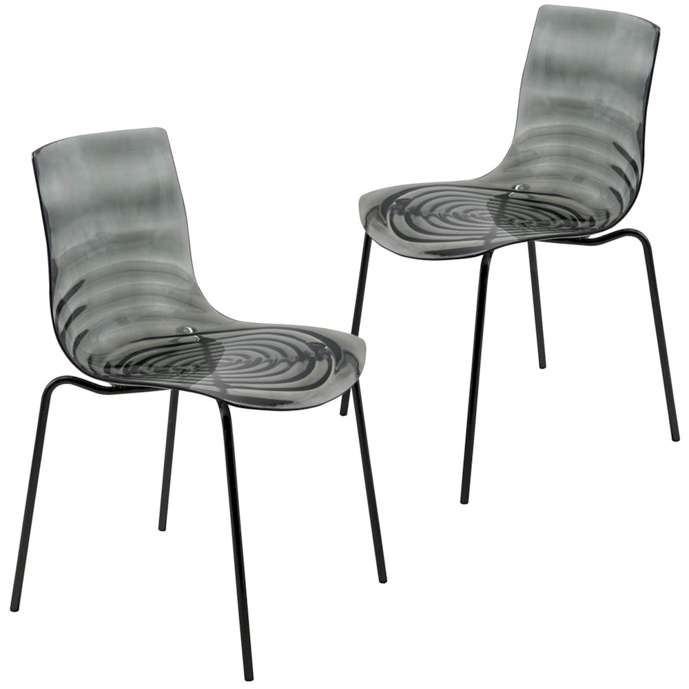 Astor Water Ripple Design Dining Chair in Black Base Trans Black Seat Set of 2. Picture 2