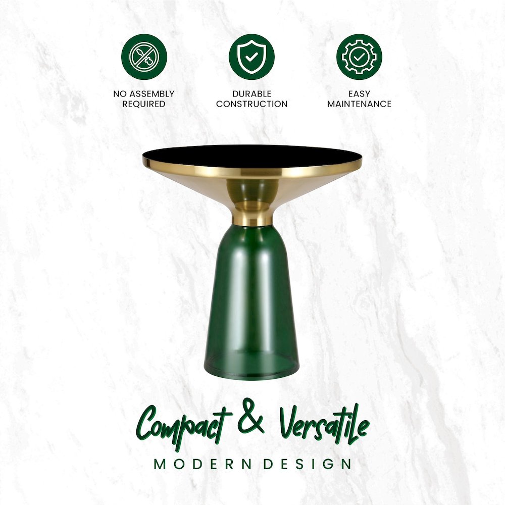 Tully Collection Glass side Table Green glass, Gold Rim with Black Glass top. Picture 4