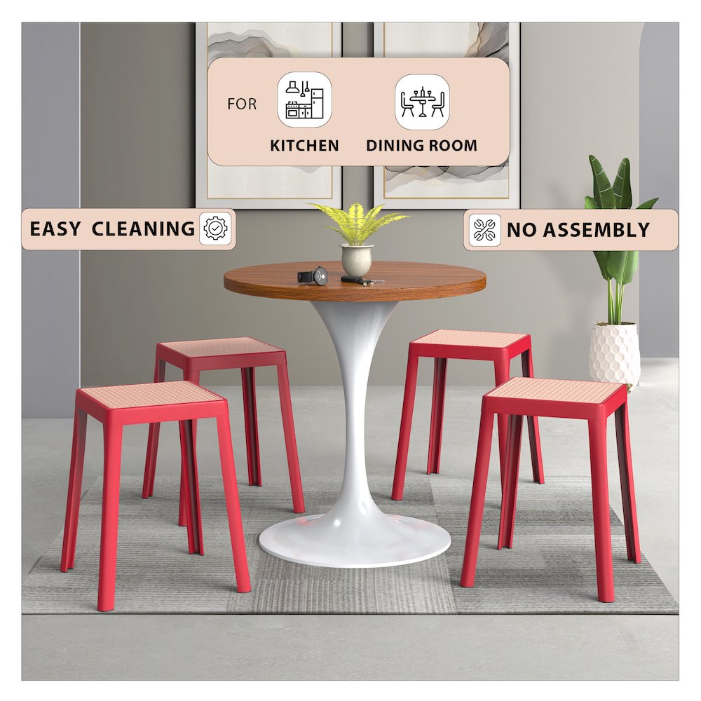Tresse Series Stackable Poly Stool With Wicker Top 12 in Red. Picture 10