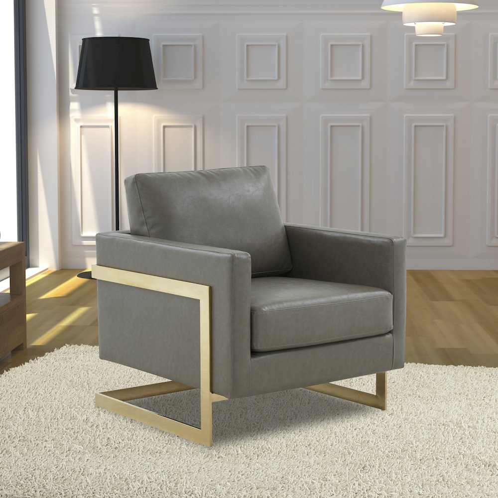 Lincoln Leather Accent Armchair With Gold Frame. Picture 4