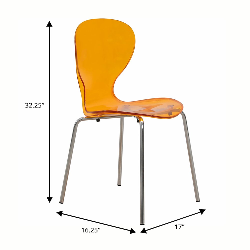 Modern Oyster Side Chair in Transparent Orange with Chromed Base Set of 2. Picture 1