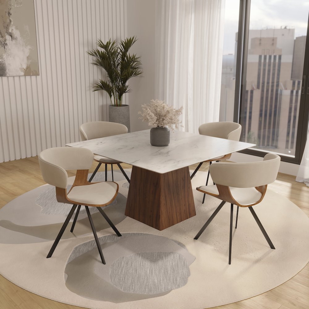 5-Piece Dining Set Square Dining Table White Sintered Stone Top. Picture 11