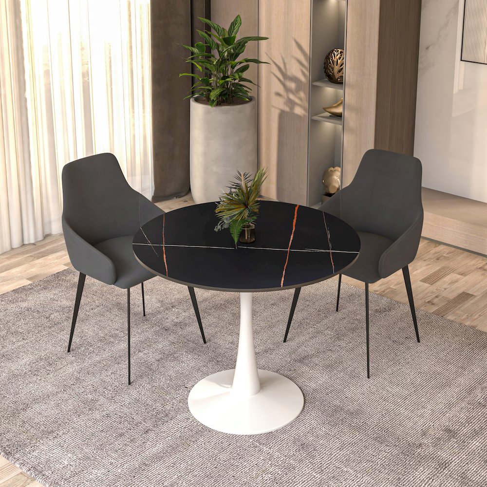 Bristol 31" round dining table White base with Black Sintered stone Top. Picture 12