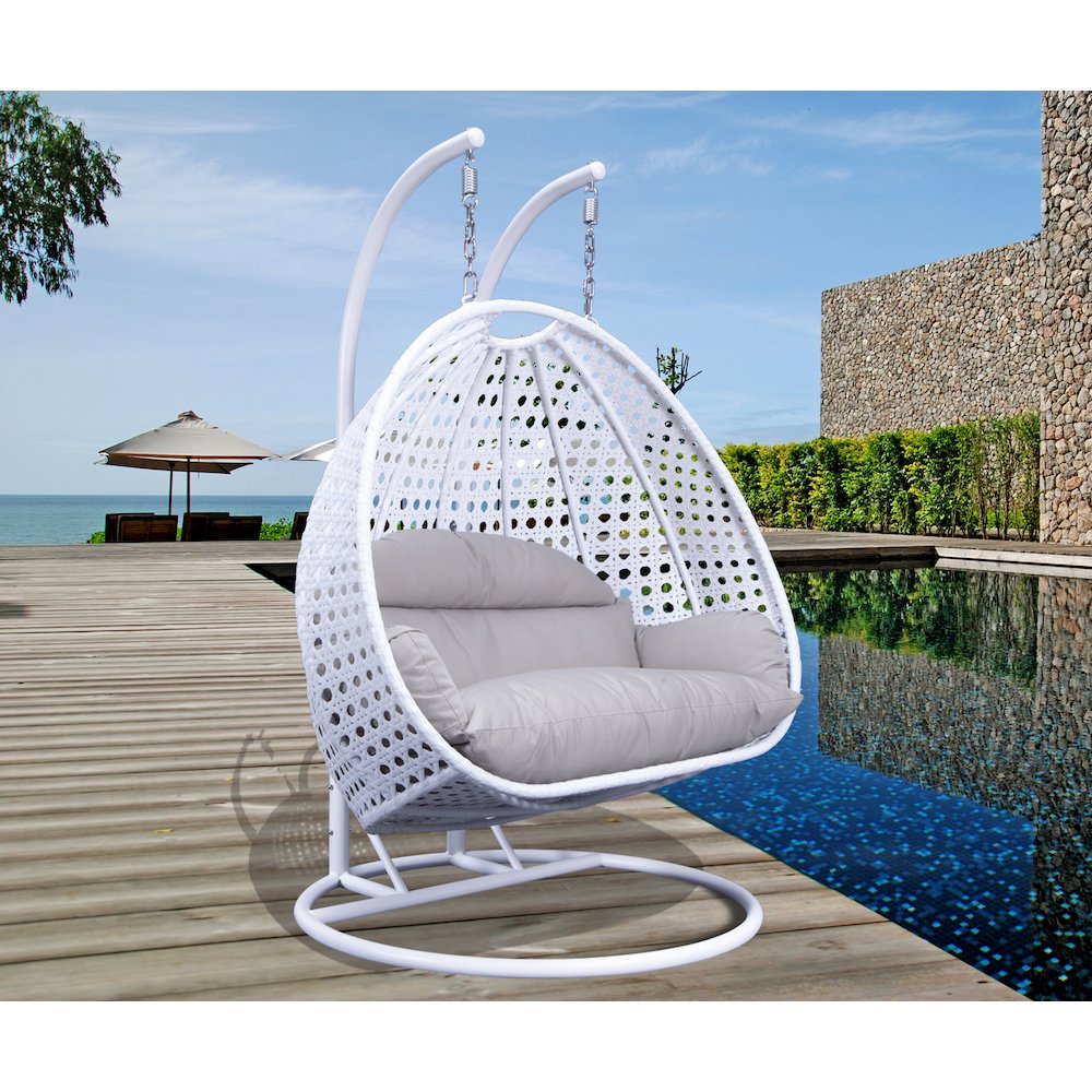 White Wicker Hanging 2 person Egg Swing Chair. Picture 9