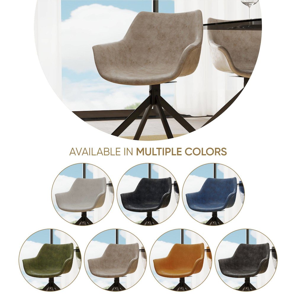 Markley Modern Leather Dining Swival Arm Chair in Taupe. Picture 7