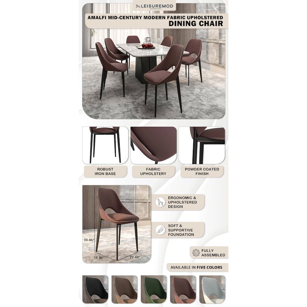 Amalfi Collection Fabric Modern Dining Chair in Plum Purple. Picture 20