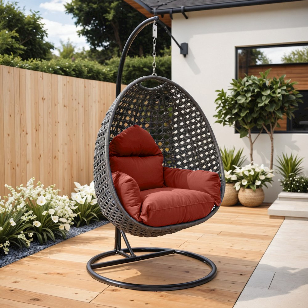 Charcoal Wicker Hanging Egg Swing Chair. Picture 11