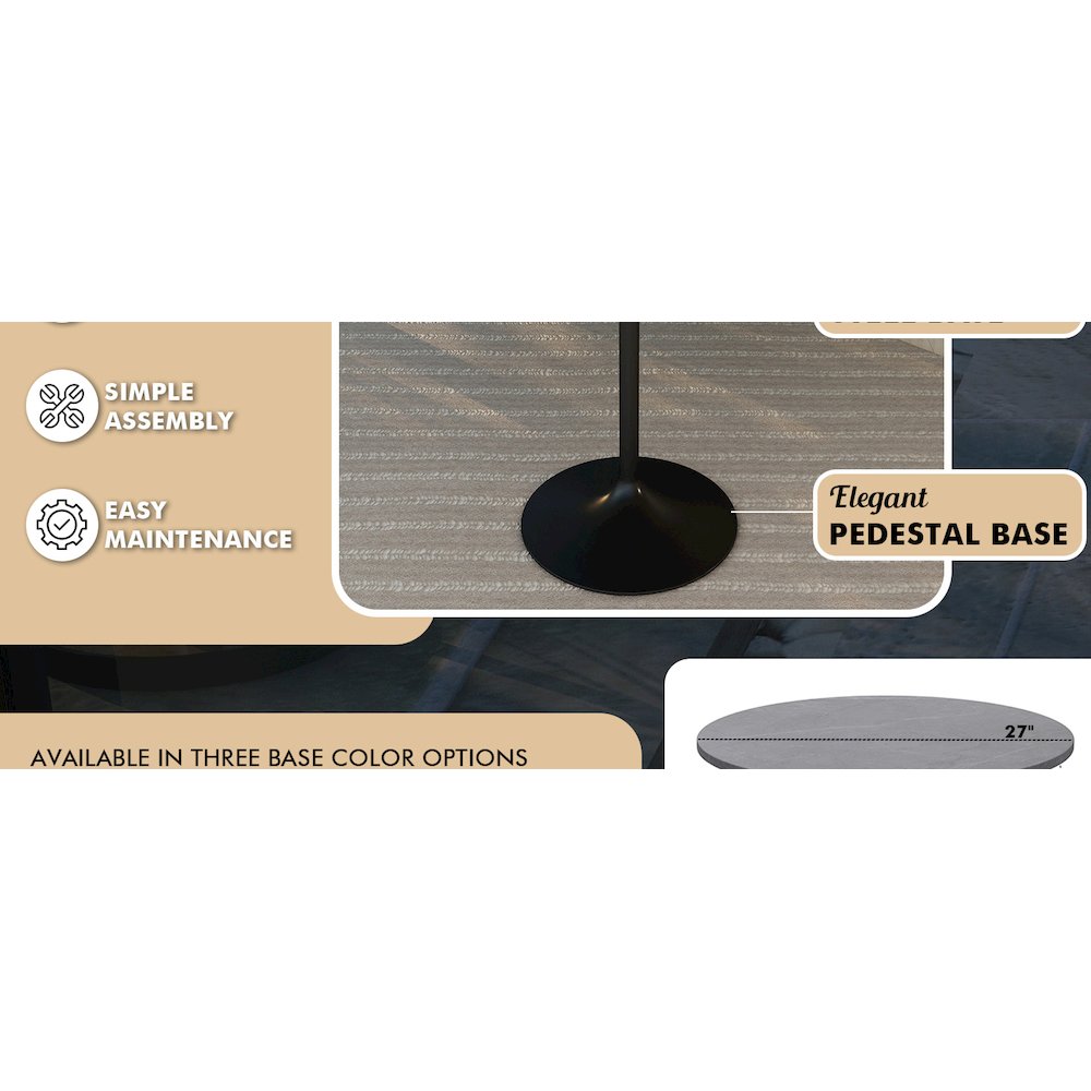 Bar Height Table Black Base with 27" Round Marble Grey Sintered Stone Top. Picture 11
