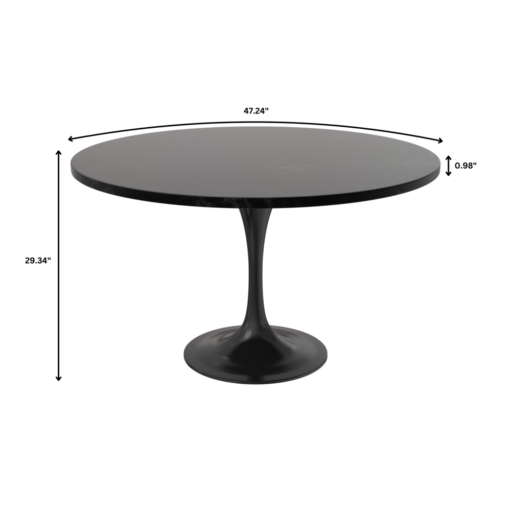 Verve Collection 48 Round Dining Table, Black Base with Black MDF Top. Picture 4