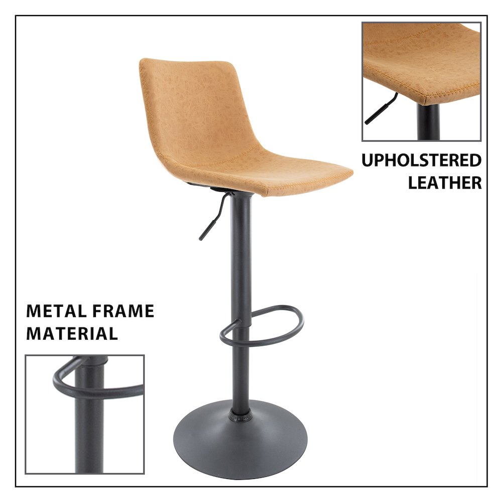 Tilbury Modern Adjustable Bar Stool in Light Brown. Picture 16
