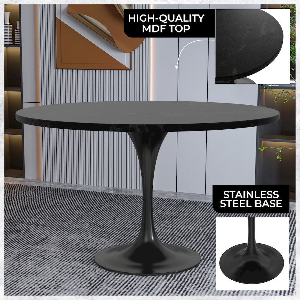 Verve Collection 48 Round Dining Table, Black Base with Black MDF Top. Picture 2