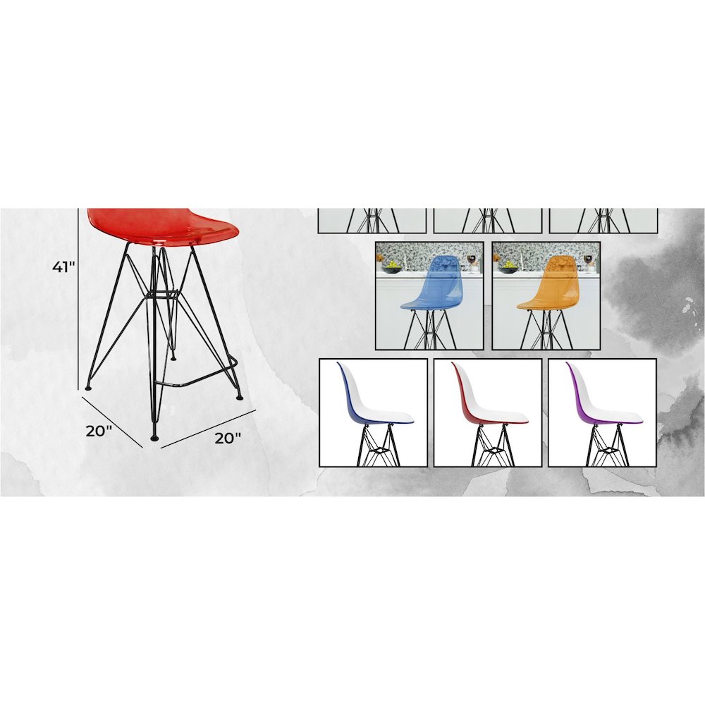 Modern Acrylic Bar stool Cresco Collection Black Base with Trans Red seat. Picture 34