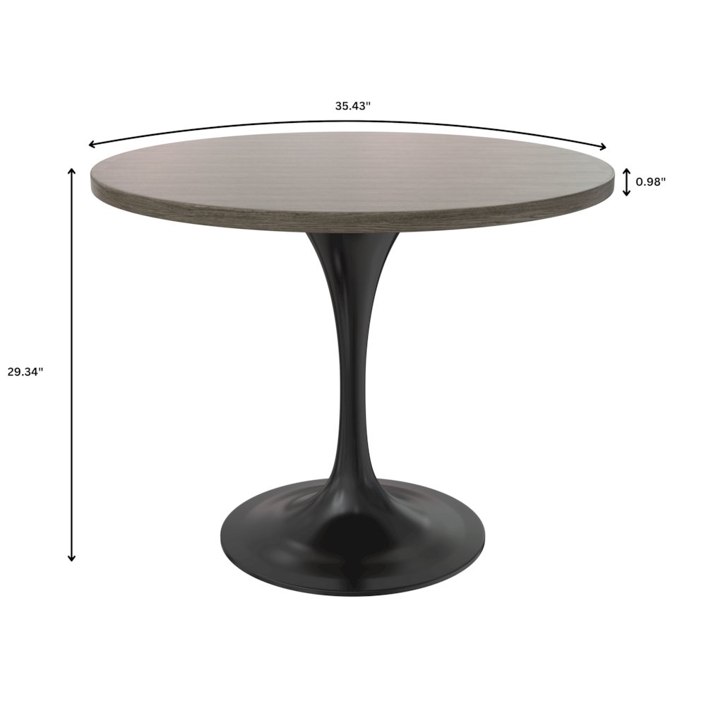 Verve Collection 36 Round Dining Table, Black Base with Dark Maple MDF Top. Picture 9