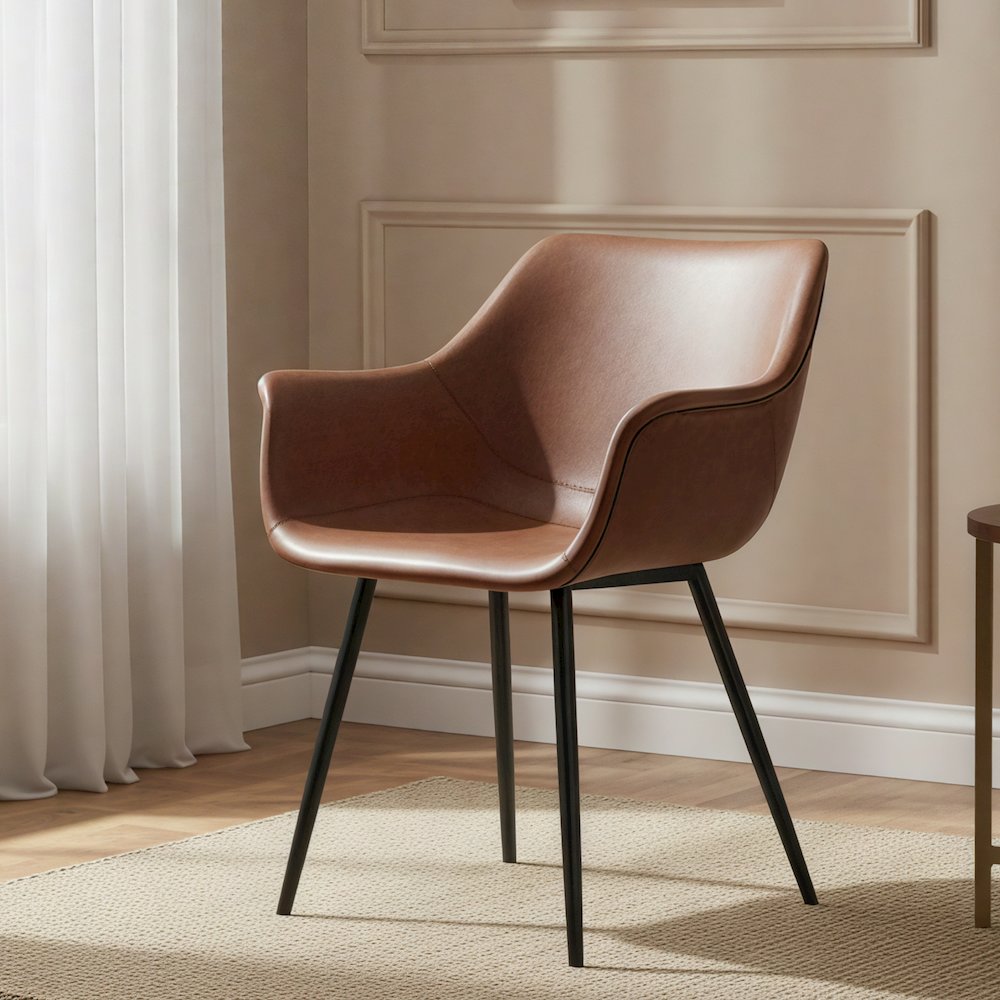 Markley Modern Leather Dining Arm Chair With Metal Legs. Picture 12
