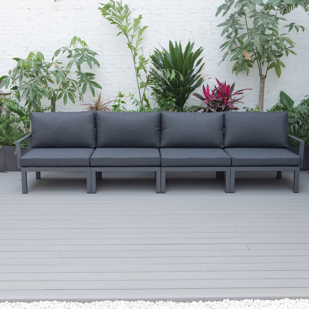 Hamilton Aluminum Patio 4-Seater Sofa With Cushions in Black. Picture 7