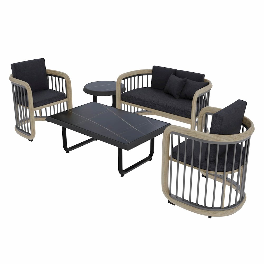 Klyra 5-Piece Aluminum Conversation Set with 2 accent chair in Grey. Picture 2