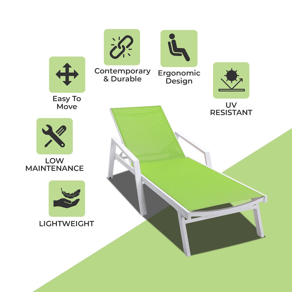 Marlin Patio Chaise Lounge Chair With Armrests in White Aluminum Frame. Picture 2