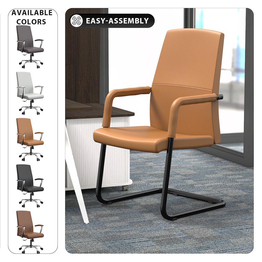 Evander Office Guest Chair in Acorn Brown Leather. Picture 4