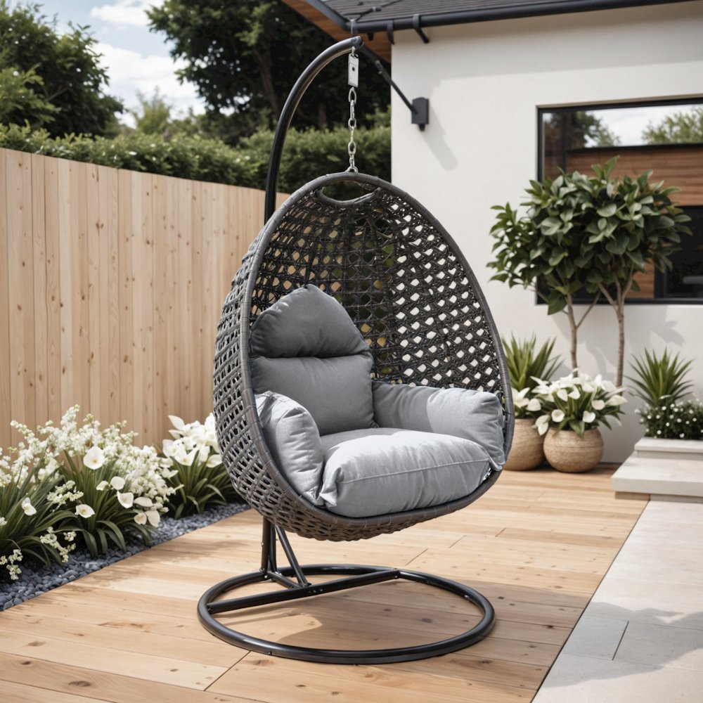 Charcoal Wicker Hanging Egg Swing Chair. Picture 11
