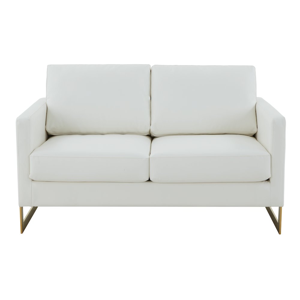 Lincoln Modern Mid-Century Upholstered Leather Loveseat with Gold Frame. Picture 5
