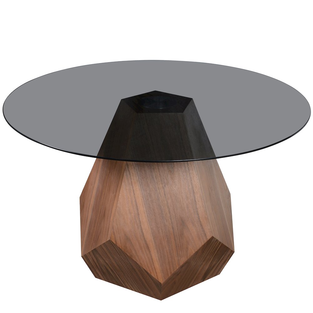 Nebo Modern Dining Table in Walnut Base with BLack Glass Top. Picture 4