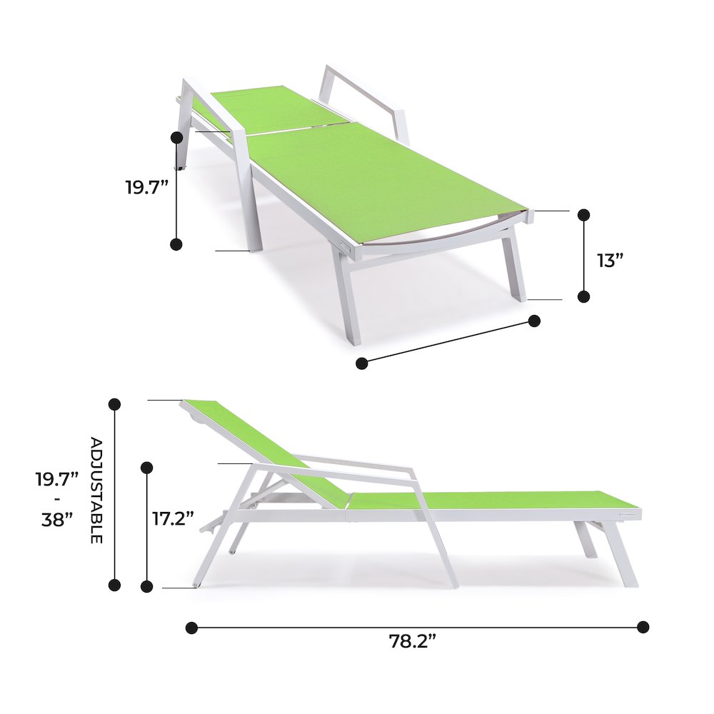 Marlin Patio Chaise Lounge Chair With Armrests in White Aluminum Frame. Picture 3
