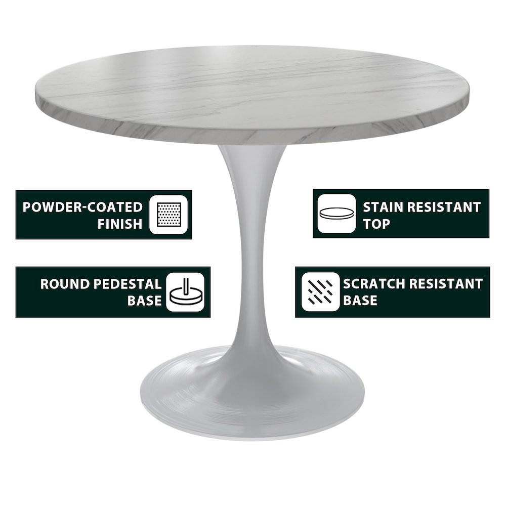 Verve Collection 36 Round Dining Table, White Base with Sintered Stone White Top. Picture 2