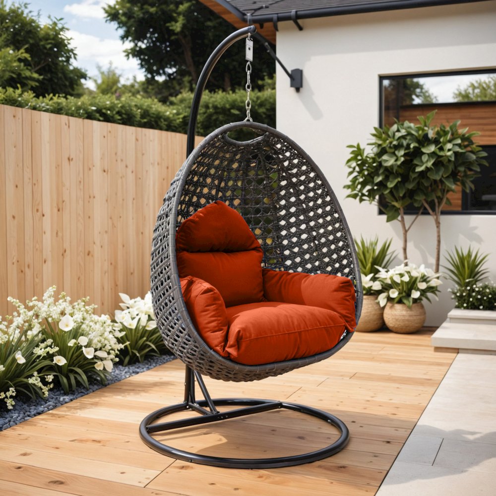 Charcoal Wicker Hanging Egg Swing Chair. Picture 11
