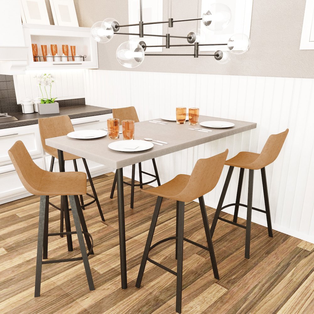 Elland Modern Upholstered Leather Bar Stool With Iron Legs & Footrest Set of 2. Picture 2