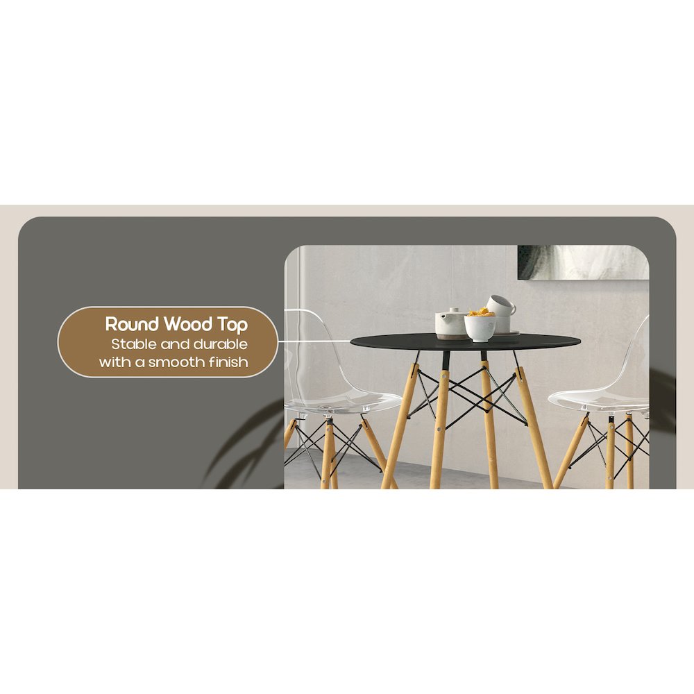 Dover Round Bistro Wood Top Dining Table W/ Natural Wood Eiffel Base. Picture 15