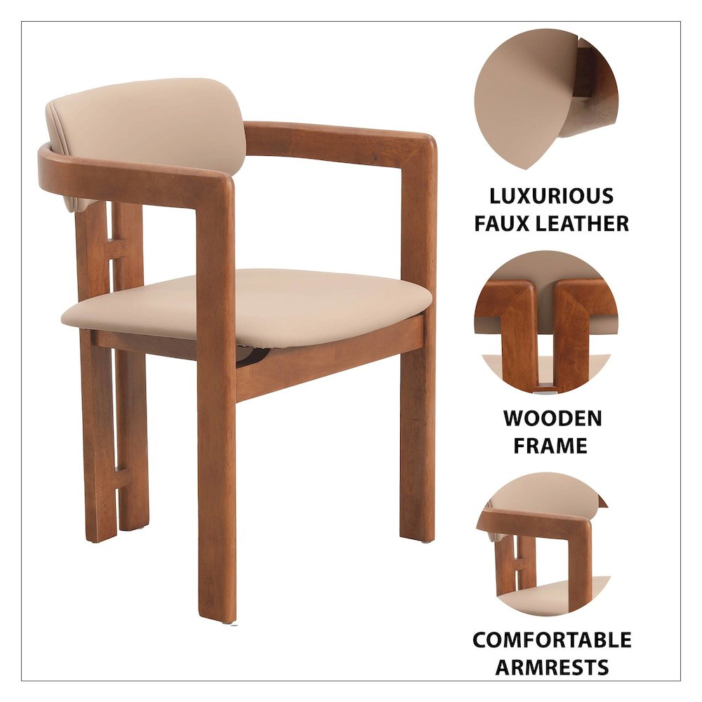 Velo Series Modern Dining Chair in Dark Natural Wood with Taupe Seat. Picture 6