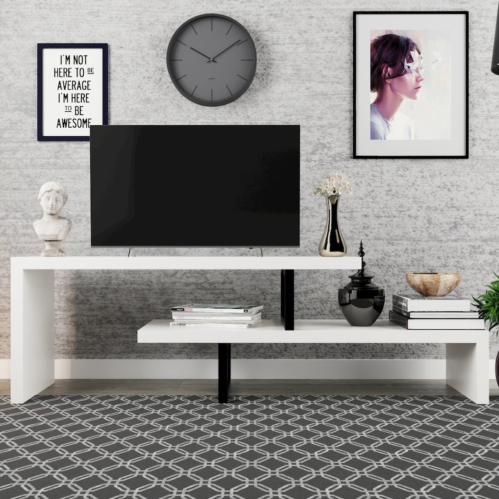 Orford Mid-Century Modern TV Stand in White. Picture 9